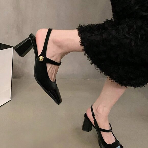 Black Casual Fashionable Women's Elegant Square Toe Studded Mary Jane Shoes - Picture 4 of 4